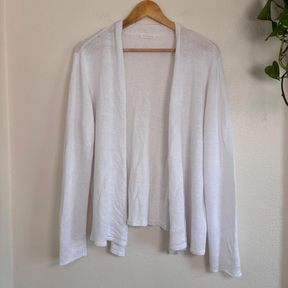 Eileen fisher 100% linen white sweater cardigan lightweight open front size M-XL